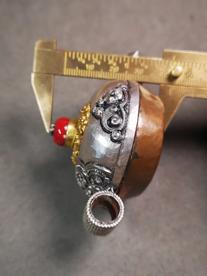 Gandhanra Handmade Gau Ghau Shrine, Chiseled Mini Tibetan Buddhist Altar Amulet Pendant,Made of Sterling Silver,Copper,Agate