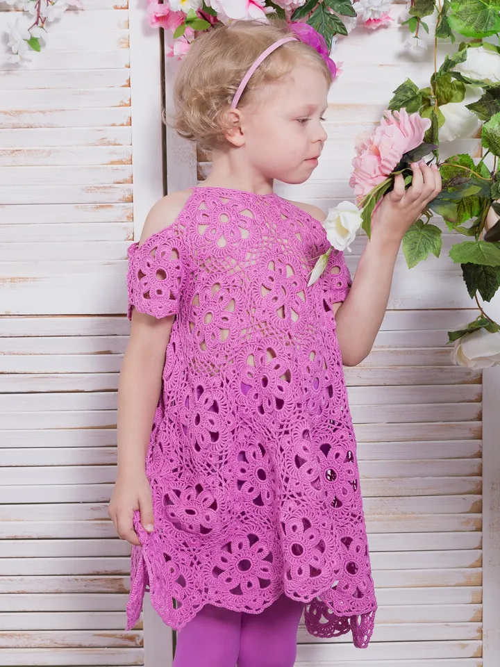 Open Shoulder Summer Dress Kamila for Little Girl Crochet Pattern