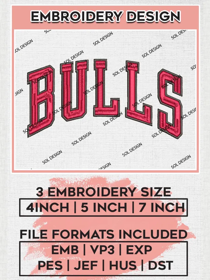 NBA Chicago Bulls Wordmark Logo Machine Embroidery Designs, Chicago Bulls Embroidery Design Files, NBA Logo Machine Embroidery, NBA Embroidery Design, Digital Download