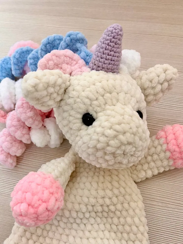 Crochet unicorn snuggler Handmade plushie toy for kids Unicorn cuddle stuffed toy