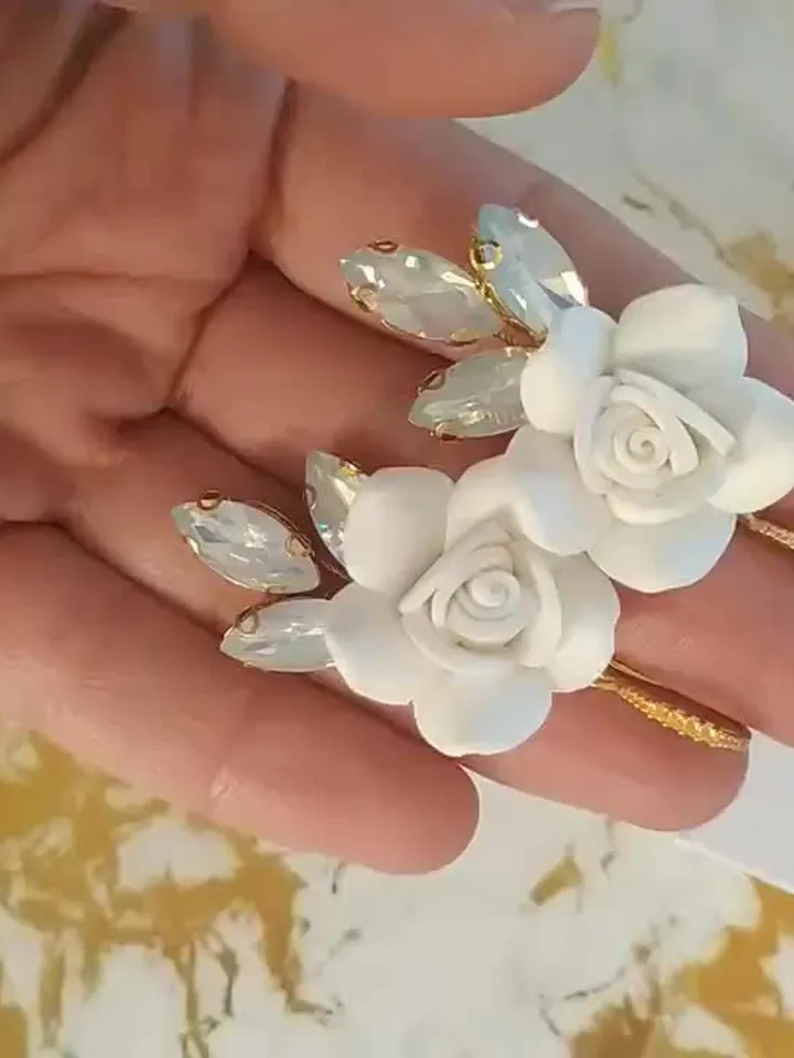 Boho Wedding Earrings, Floral Statement Bridal Earrings, Flower Wedding Earrings, Bridesmaid Gift, Statement Wedding Jewelry, Gold Jewellery