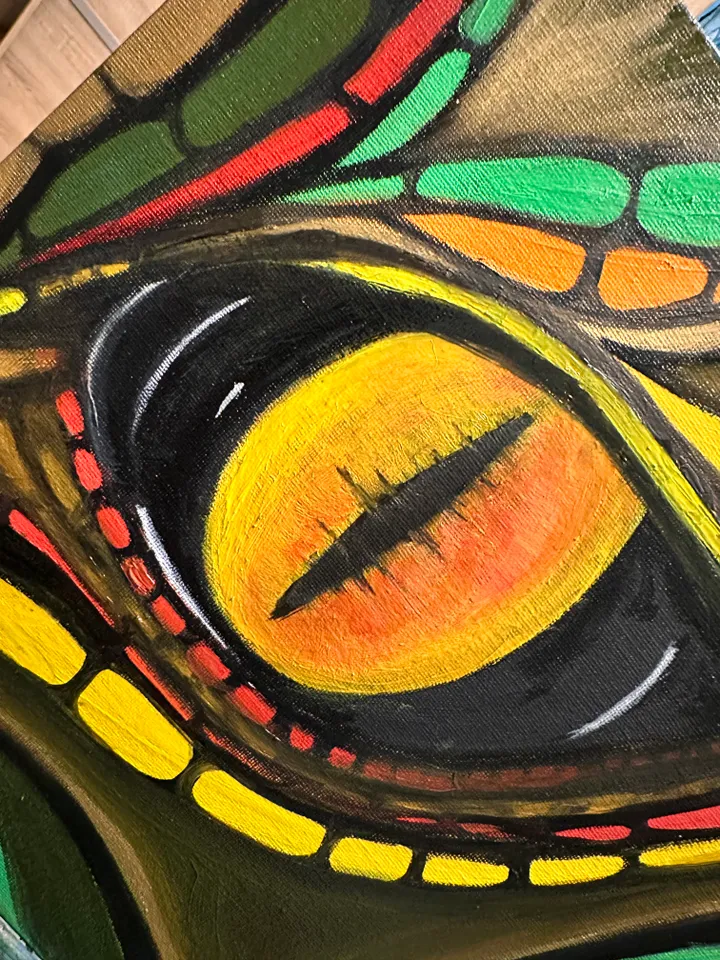 Oil Painting Dragon Eye Dragon Chinese Horoscope Astrology Sign of the Year Canvas on Cardboard 12x12 inches 30x30 cm Animals Portrait Gift for the Occasion