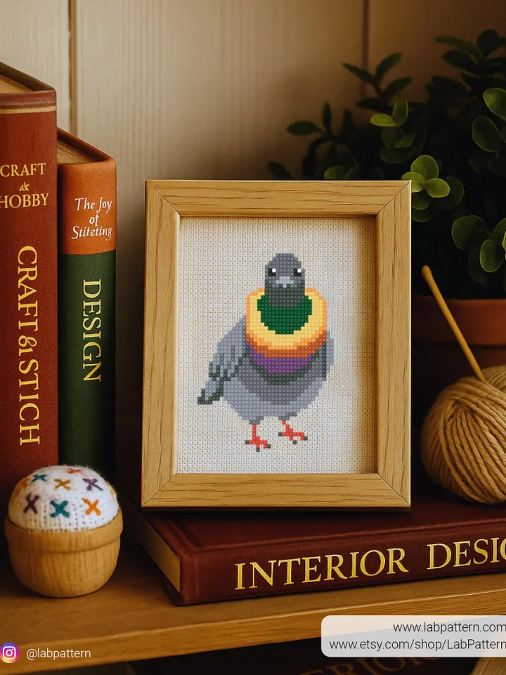 Bread Head Pigeon Cross stitch pattern, Pigeon Counted, bird, Funny, tiny chart, beginner counted, modern, gift DIY, embroidery, instant PDF