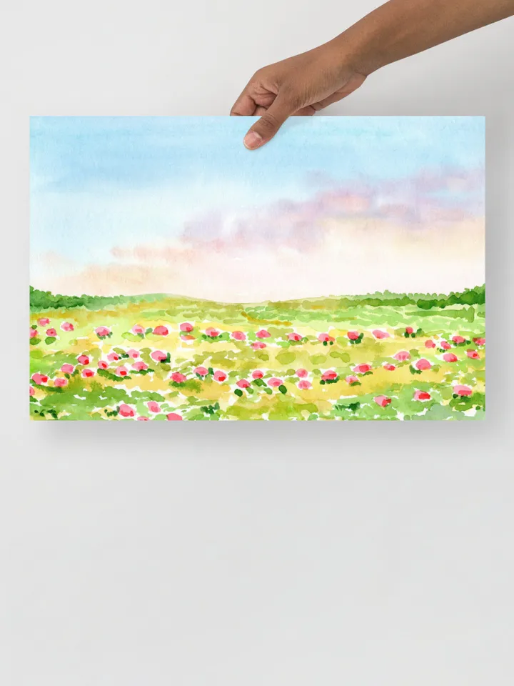 Wildflower Field Landscape, Impressionist Watercolor Painting, Summer Flowers Field, Vintage Decor Print, Meadow Painting, Colorful Flowers