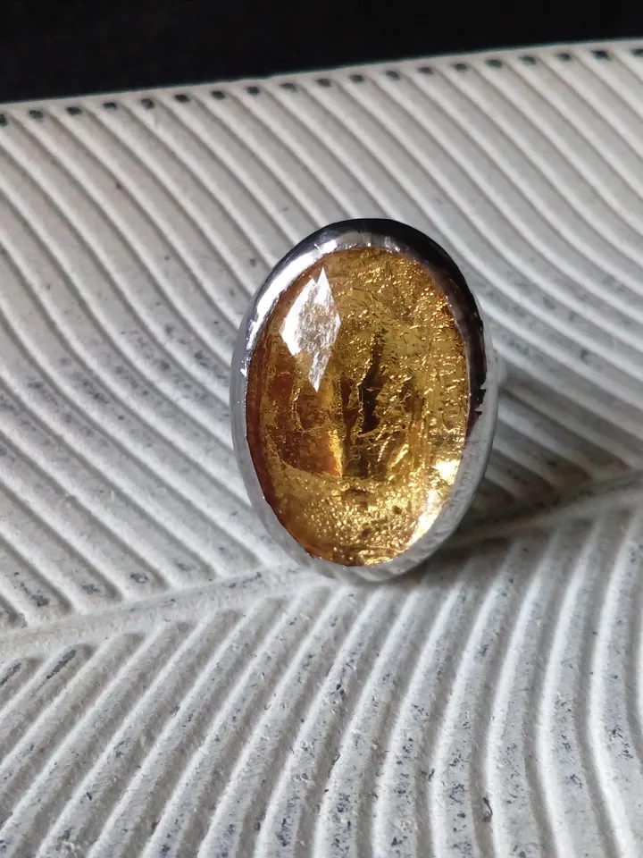 Glass ring, large oval ring, simple stained glass, tin soldered ring, stained glass ring, sparkling ring, shiny ring