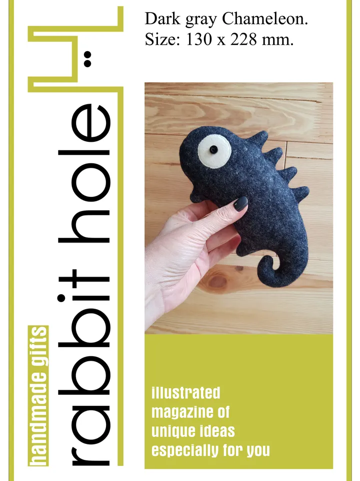 Felt doll sewing pattern PDF stuffed Chameleon, digital tutorial in english