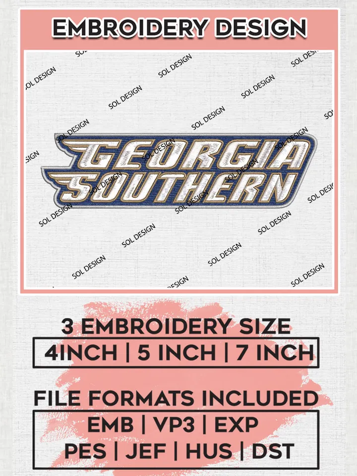 NCAA Georgia Southern Team Wordmark Logo Embroidery Design Files, NCAA Georgia Southern Eagles Machine Embroidery, NCAA Teams, 3 sizes, NCAA Machine embroidery designs, Digital Download