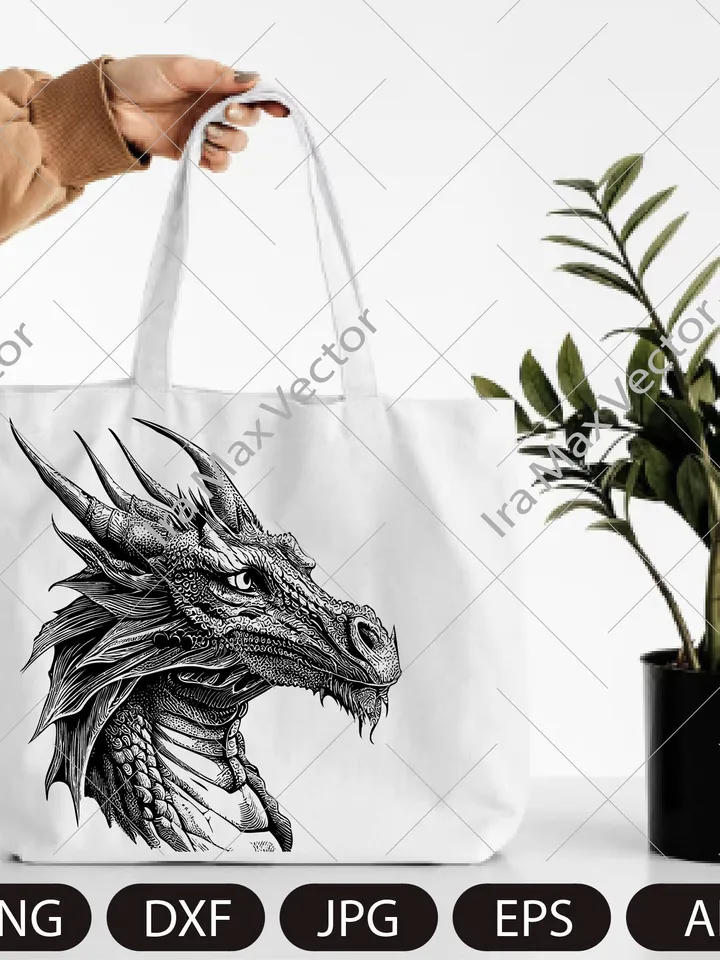Dragon portrait svg, Dragon head svg, Dragon face svg, Dragon detailed, Dragon vector, instant digital download