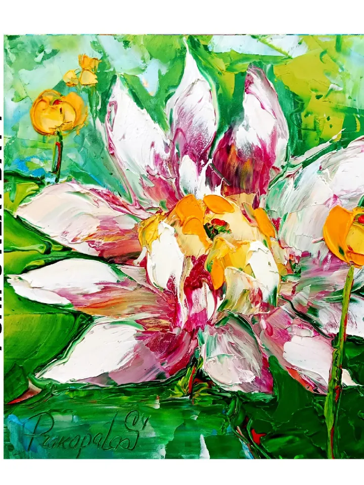 Lotus Painting Water Lily Original Art Impasto Painting Floral Oil Artwork 6x6 inches Flower Gifts by ArtProkopaloSv