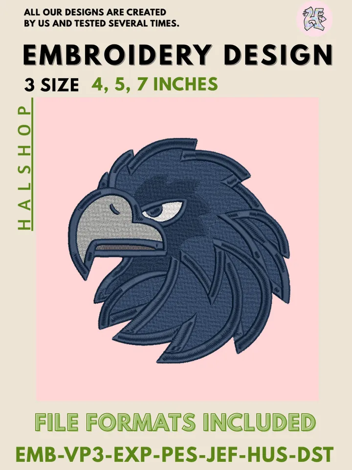 Monmouth Hawks NCAA Team Funny Mascot Logo Embroidery Design Files – College Sports Machine Embroidery, 3 Sizes, Digital Instant Download