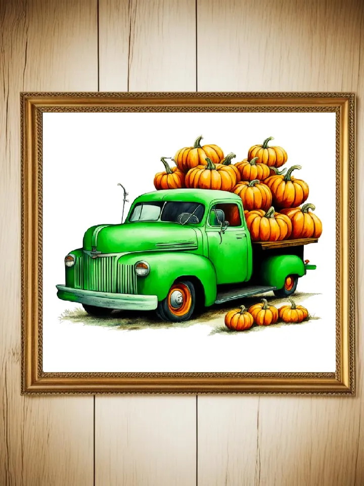 Set of 6 Pumpkin Truck Png Pumpkin Truck Sublimation Design Pick Up Car Png Autumn Trucks Printable Vintage Car Pumpkin Halloween Fall Truck