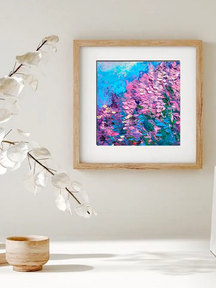 Lavender Painting Flower Original Art Impasto Oil Painting 6.7x6.7 Meadow Landscape Painting Floral Wall Art Painting Abstract Flower Art by ArtFromVictoria