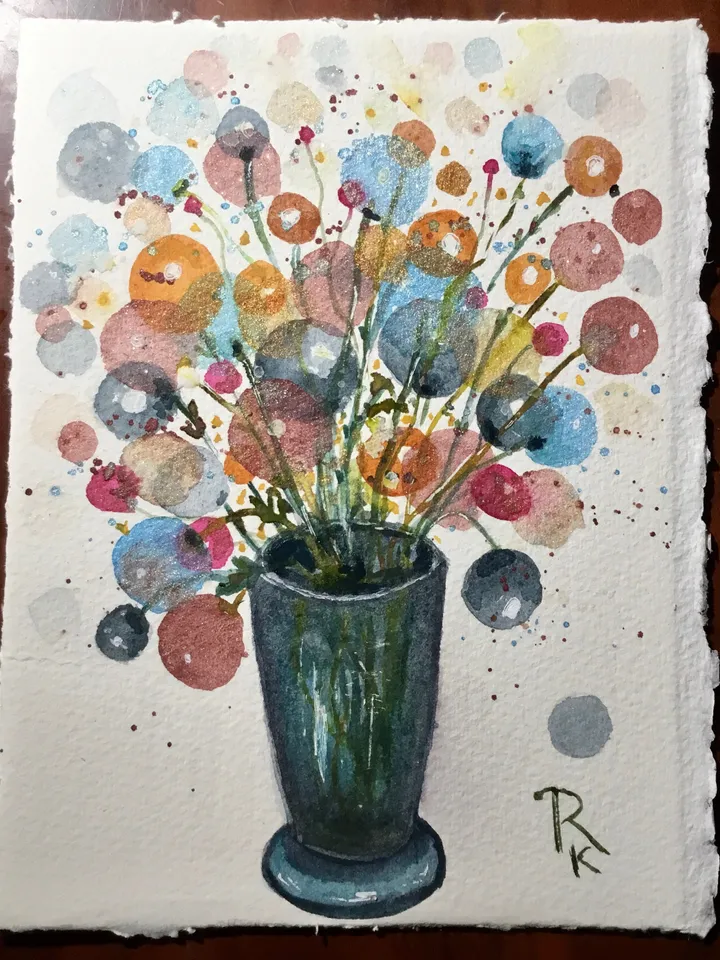 Fantasy Flowers in a vase original watercolor painting,floral fantasy wall art,small watercolor painting wall decoration,gift.