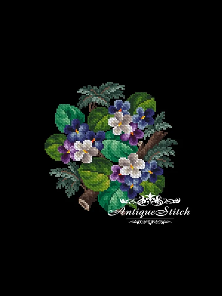 Berlin Woolwork Bouquet 91 Forest Violets Vintage Cross Stitch Pattern PDF Compatible Pattern Keeper