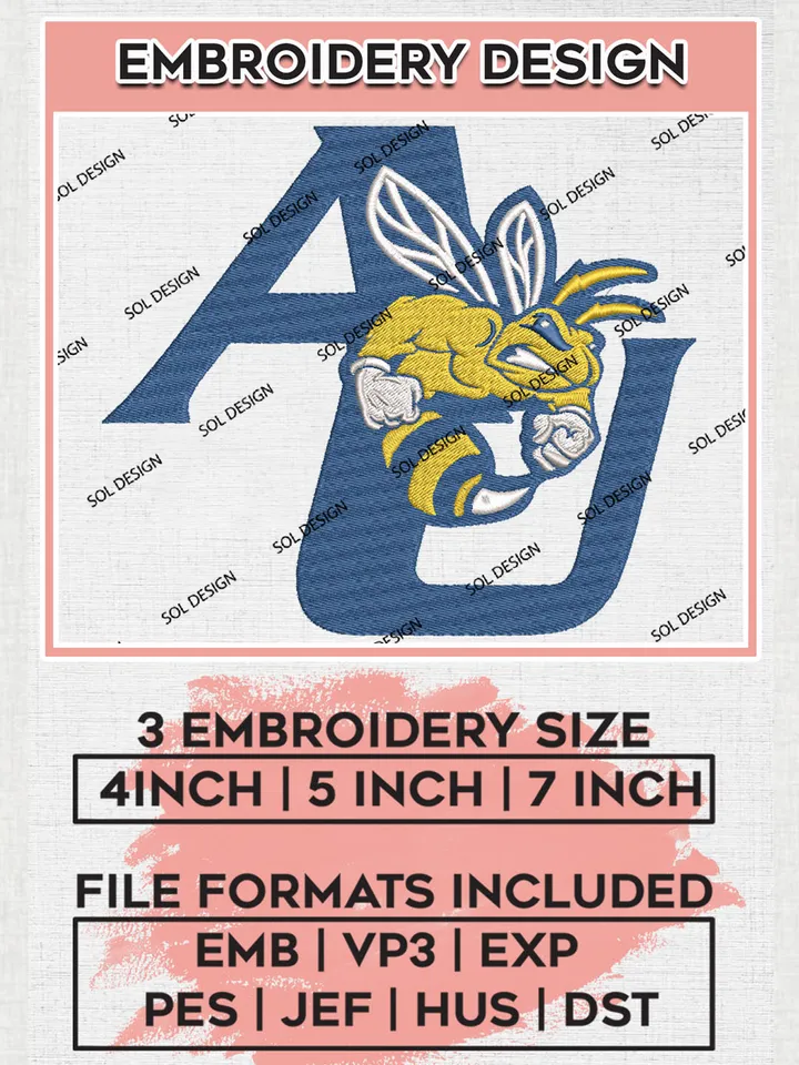 Ni.kee AU Yellow Jackets Team Logo Embroidery Design Files, NCAA Allen Yellow Jackets Machine Embroidery, NCAA Teams, 3 sizes, NCAA Machine embroidery designs, Digital Download
