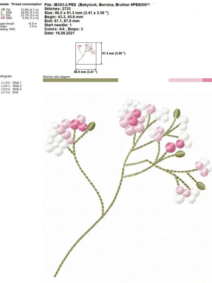 Gypsophila set machine embroidery design applique pattern digital embroidery pattern home and clothing décor embroidery motif floral design