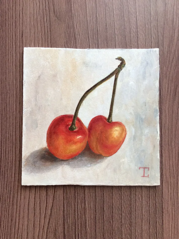 "Cherry" original wall art fruit artwork still life oil painting picture berries