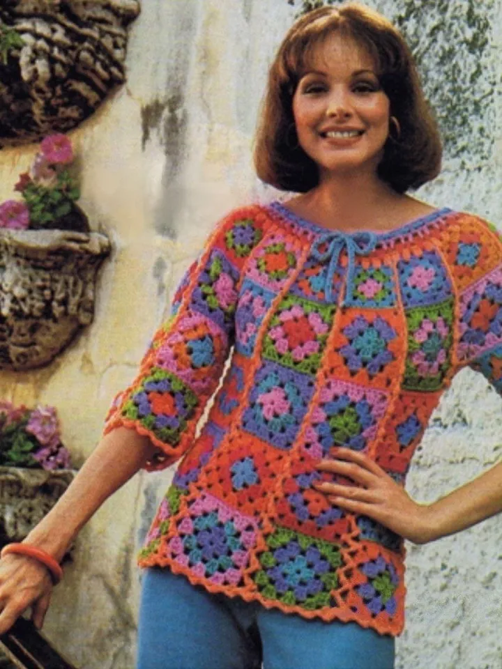 Blouse granny squares crochet pattern, women blouse crochet pattern, summer sweater granny squares pdf