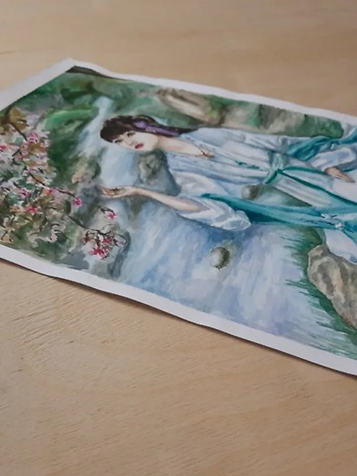 Woman painting Watercolor painting Original painting Blossom Sakura art Oriental