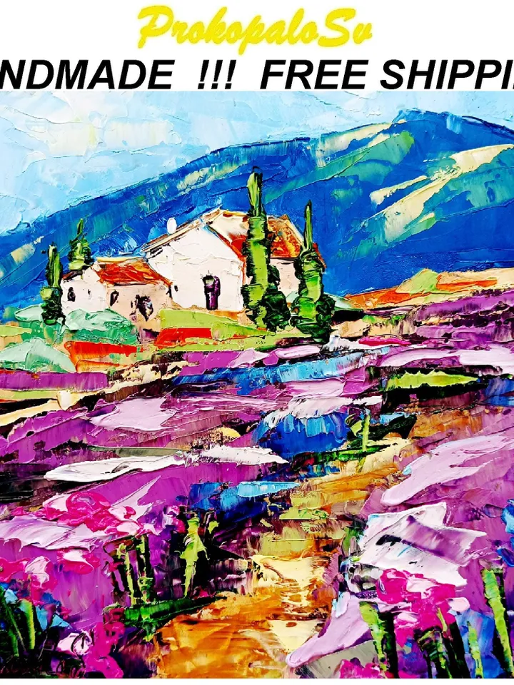 Tuscany Painting Lavender Original Art Landscape Impasto Oil Painting Small Artwork Impressionist Art Gifts by ArtProkopaloSv