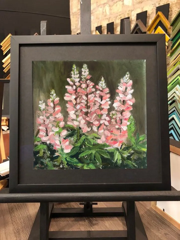 Pink Lupin Painting Floral Original Art Lupin Oil Artwork Flower Wall Art