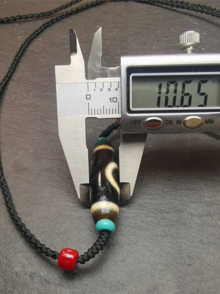 Gandhanra Antique Tibetan Sky & Earth Dzi Bead Necklace,1.38" x 0.4",30 Years Old