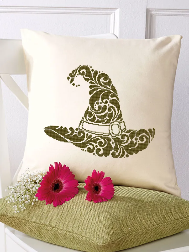 Halloween witch hat mandala cross stitch pattern PDF download Wizard hat cross stitch, Fantasy hat embroidery PDF, Vintage hat pattern #M212