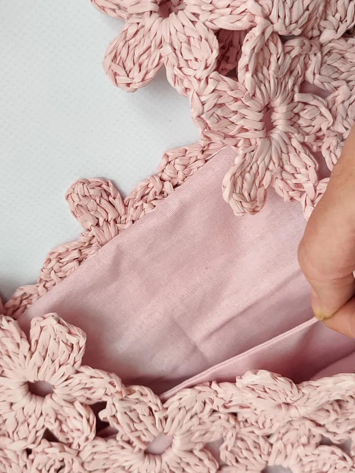 Pink Raffia Crochet Bag - Large Boho Purse for Women