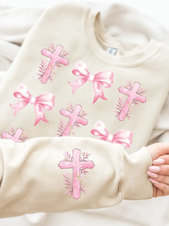 Cross Coquette Bows PNG, Floral Cross png, Christian png, Pink Bows png, Coquette Bows png, Retro Christian Png Sublimation, Soft Girl