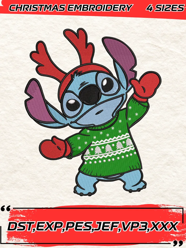 Stitch Reindeer Christmas Embroidery Design,Christmas Embroidery Design,4 Sizes,Digital Download