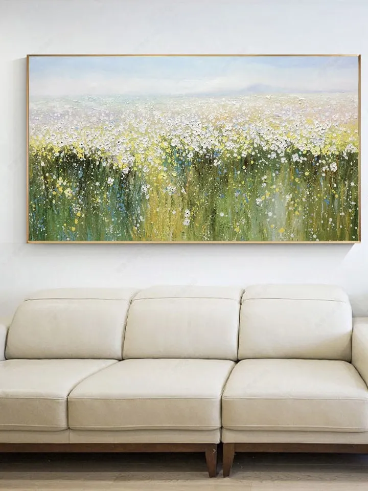 Original Oil painting,Wall Art,Abstract Wall Décor,Wild Flower oil painting,Yellow Green oil painting, Home decor,Bedroom decor,spring decor