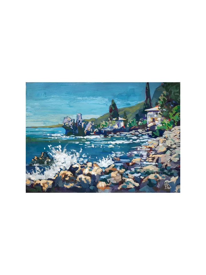 Harbour Sea Breeze Painting 5x7" ORIGINAL ART Impressionist Gouache Small Artwork Signed by artist Marina Chuchko
