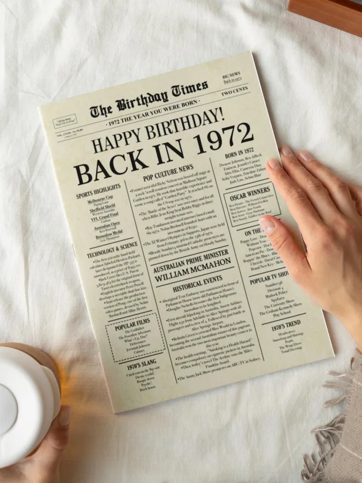 53rd birthday newspaper poster back in 1972 printable sign 1972 birthday fun facts 53 years ago digital download file australia birthday