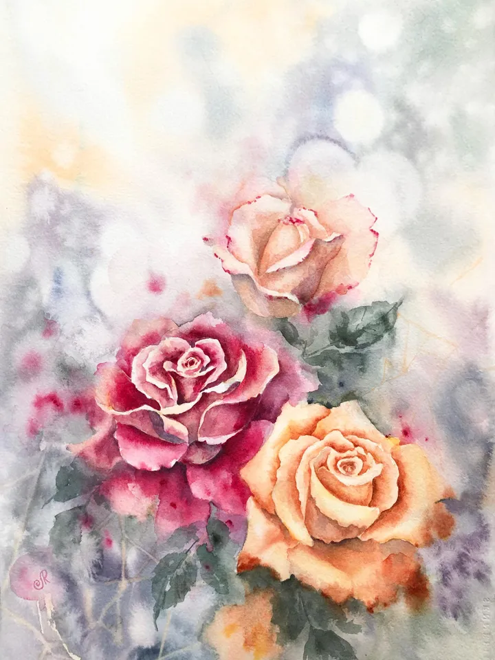 Roses Original Painting Flowers Watercolor Painting Floral Wall art