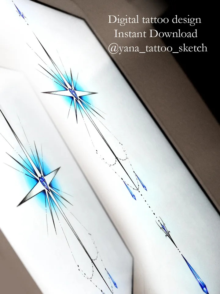 North Star Tattoo Design For Females North Star Tattoo Sketch Idea Fine Line Minimalist, Instant download PDF, JPG