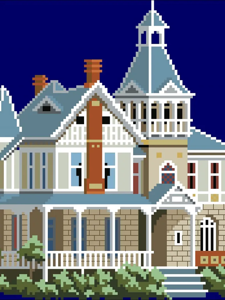Vintage Cross Stitch Pattern Victorian House Counted Digital Download PDF