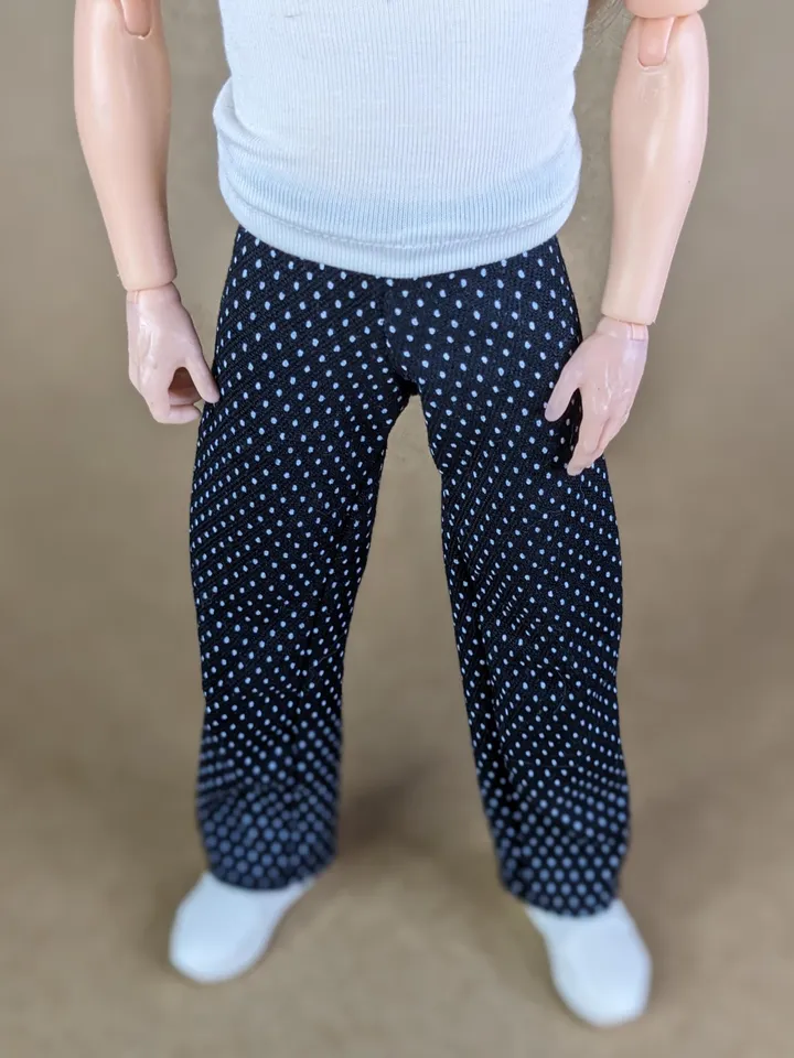 Black & white polka dot pants for 12-inch fashion male dolls