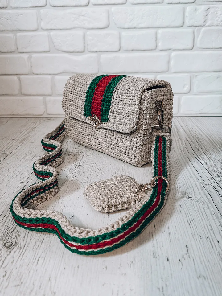 Crochet pattern bag with stripes PDF digital instant download, thermal stitch, women crossbody, Small crossbody purse, ivory handbag