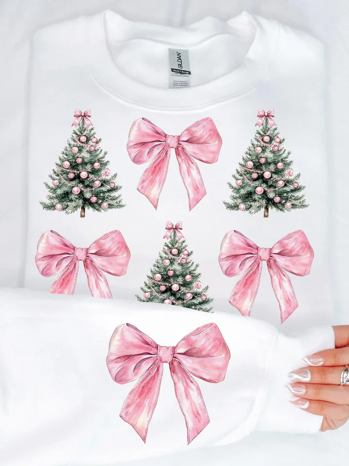 Coquette Christmas Tree PNG Pink Bows Png Retro Christmas Preppy Png Pink Christmas Png design for kids Girly Xmas Png room decor