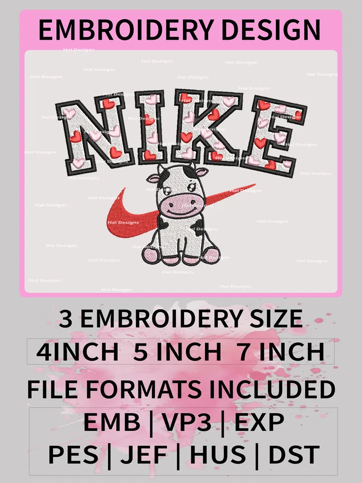 Dairy Cow Nike Embroidery Designs, Dairy Cow Mouse Machine Embroidery Patte, Nike Logo Embroidery File
