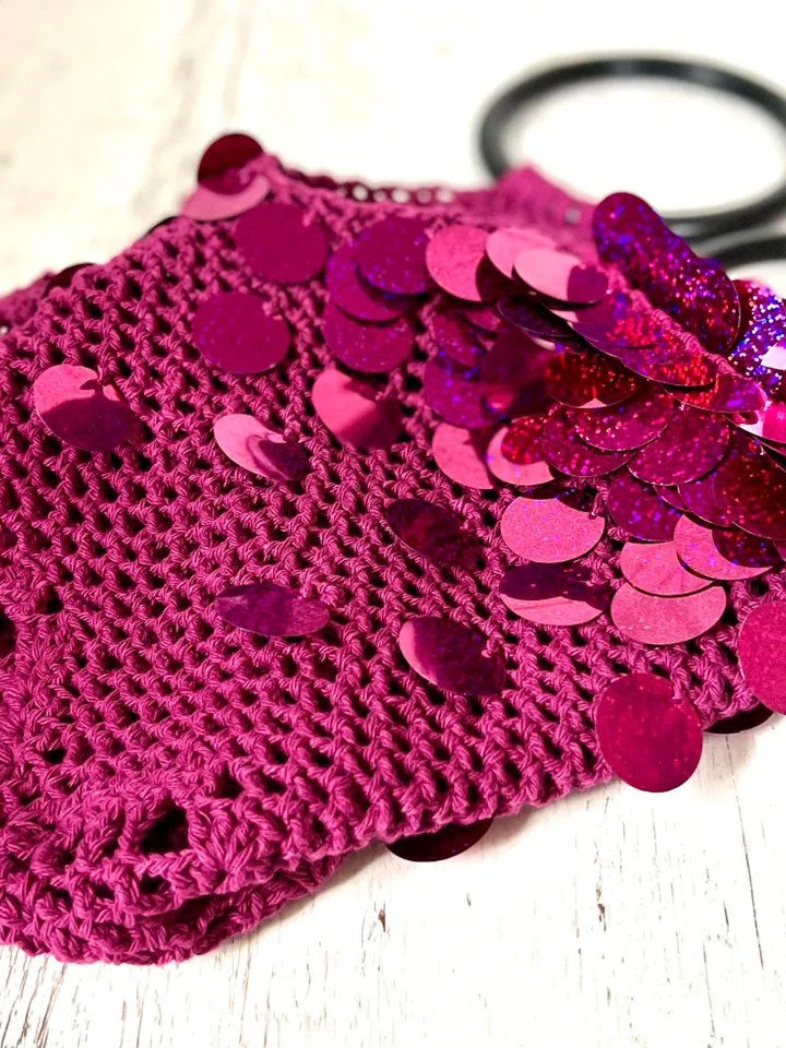 Purple farmer cotton bag with sequins, eco friendly bag, avoska net bag, market vegan bag, tote beach, macrame yoga tote, pound