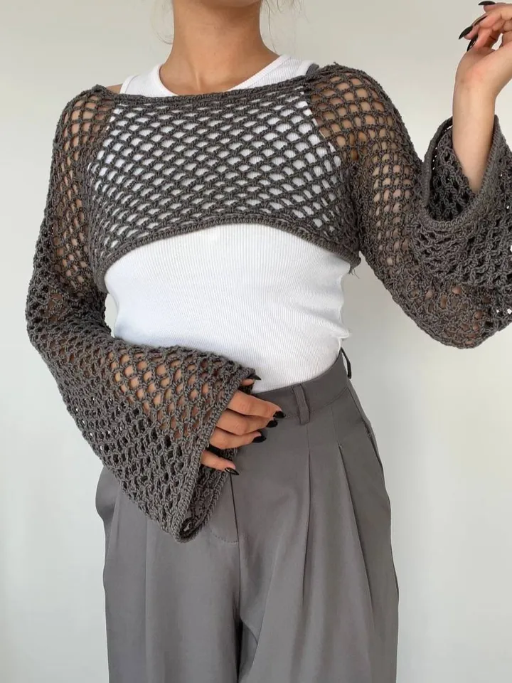 Crochet pattern  Mesh top ,  beach coverup |  crochet summer top | crochet swimsuit coverup | sustainable yarn pattern