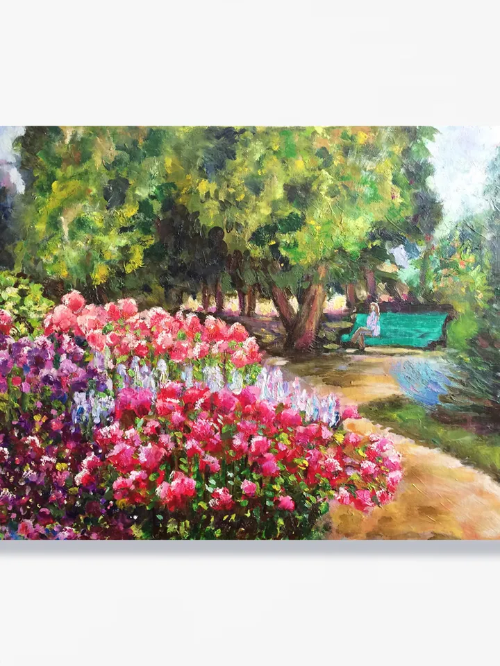 Floral Garden Painting Original Landscape Oil Painting on Canvas