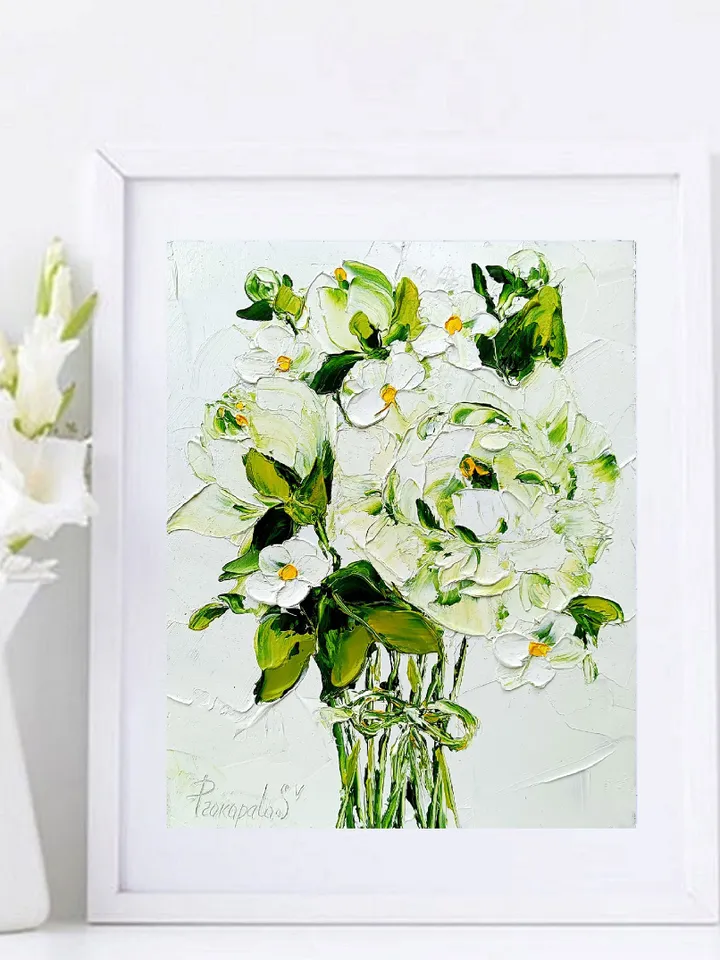 Peony Painting Daisy Original Art Impasto Oil Painting Flower painting Floral Painting by ArtProkopaloSv