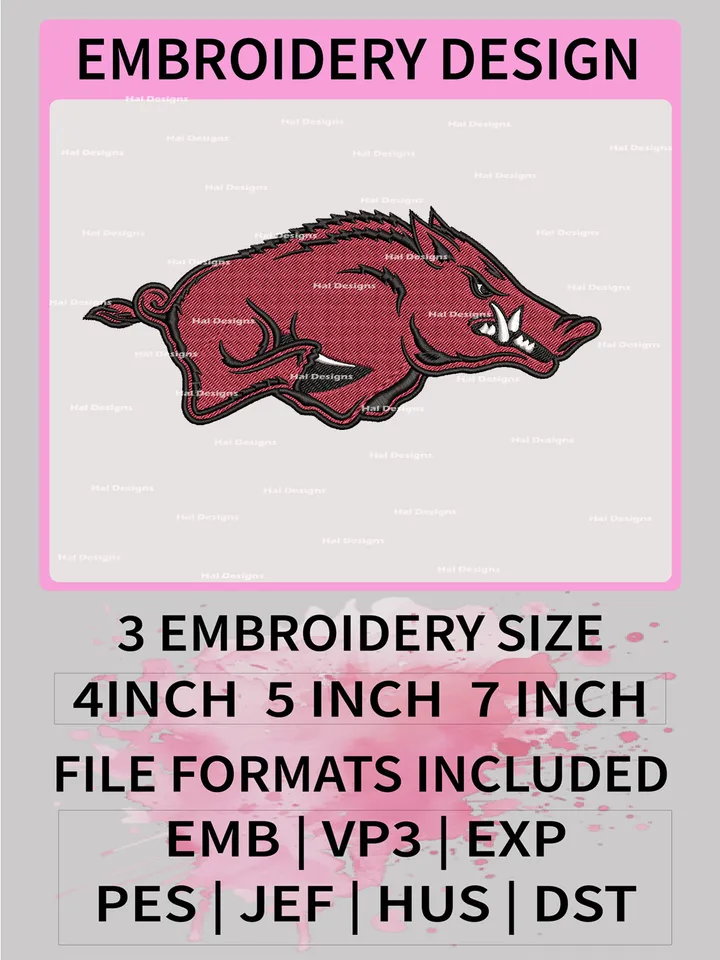 NCAA Arkansas Razorbacks Embroidery File, 3 Sizes, 6 Formats, NCAA Machine Embroidery Design, NCAA Logo, NCAA Teams