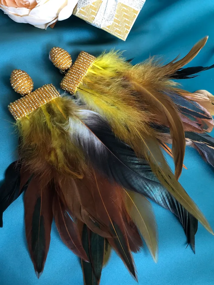 Feathers Beaded Earrings clip-on