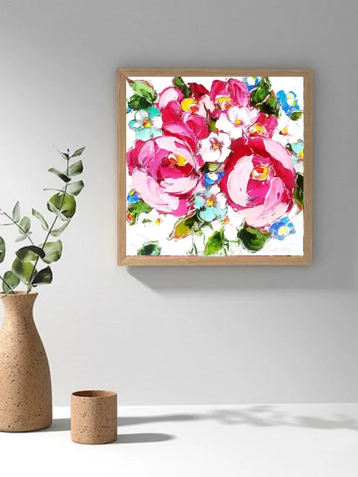 Peony Painting Floral Original Art Impasto Oil Painting Wall Art Flowers Small Oil Painting 8x8