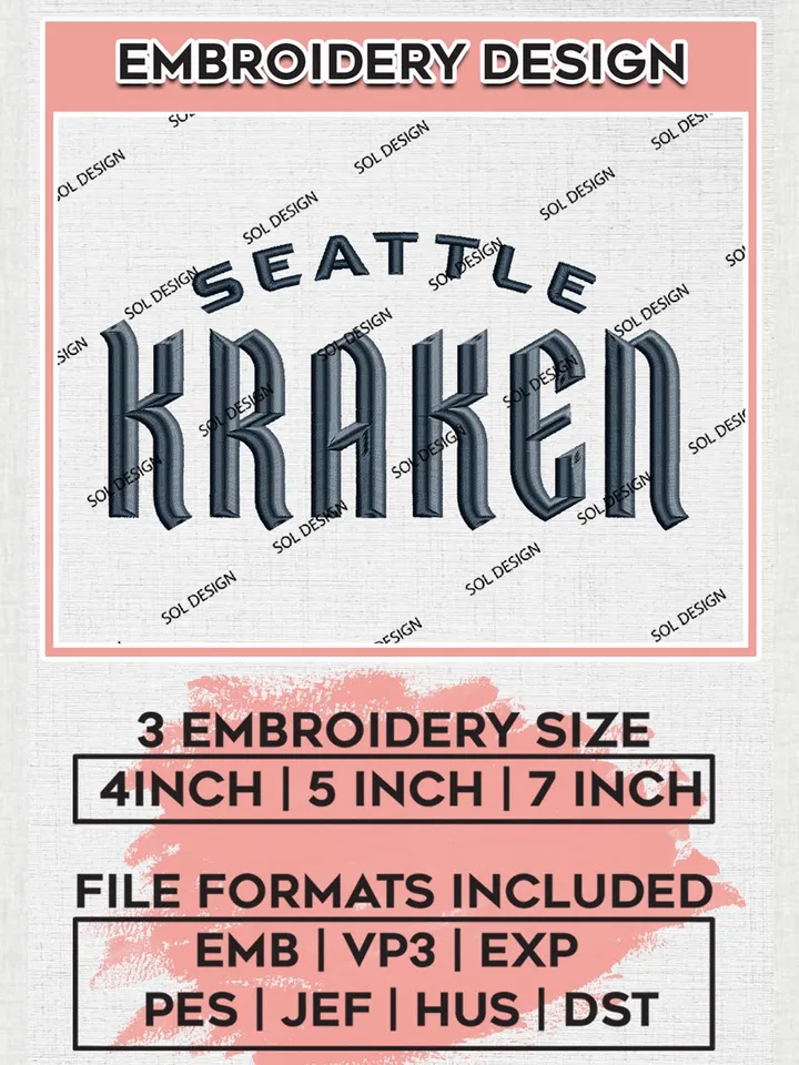 NHL Seattle Kraken Word Logo Embroidery Designs, NHL Seattle Kraken Machine Embroidery, NHL Embroidery Designs, NHL Machine Embroidery Designs, Digital Download