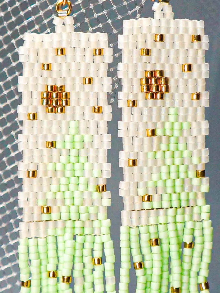 Trees-Patterned light green Japanese Bead and sterling Silver Earrings: A Fusion of Elegance and Nature
