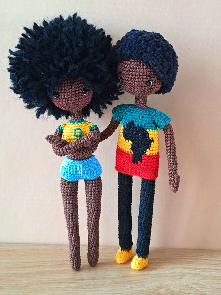 Crochet Brazilian doll, black art doll, handmade doll, miss brazil, dark skin doll